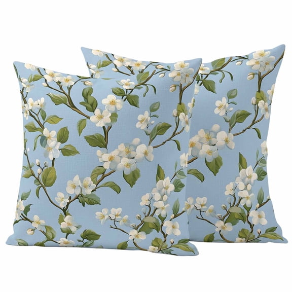 2 Pack Outdoor Waterproof Throw Pillow Covers,Retro Flowers on Blue Background Decorative Square Patio Pillowcases for Chair Couch Sofa 16x16in