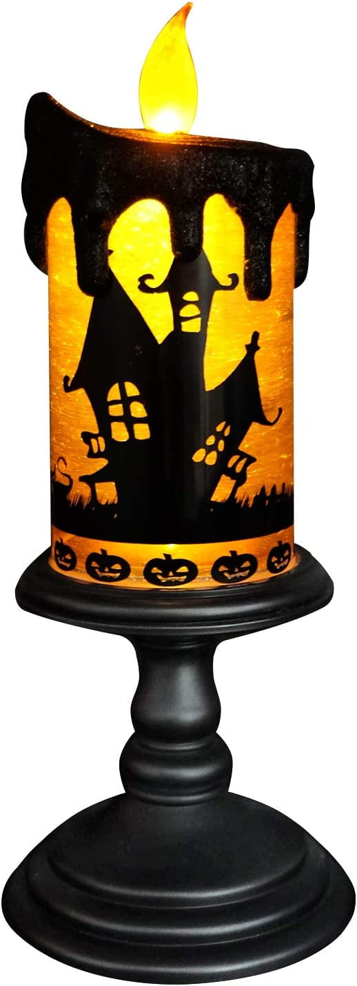 Halloween Snow Globe Candles Lighted Lamp, Battery Operated Spooky