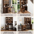 thumbnail image 3 of Noble House 70.87" Computer Desk with Hutch, Glass-Door Cabinets, 90° Rotating Desktop, Bookshelf & Drawer, Walnut, 3 of 18