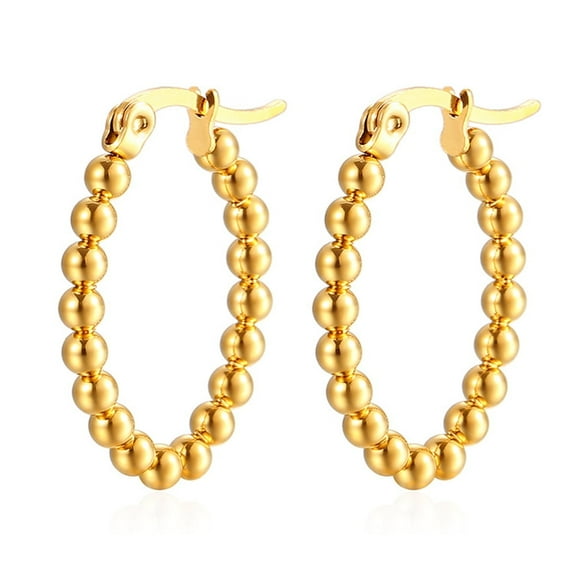 1 Pair 14K Yellow Gold Small Circle Creole Hoop Earrings For Women Golden Color Bead Round Ear Jewelry Brincos Hoops Gift