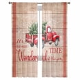 thumbnail image 3 of ERUNPONLY Christmas Sheer Curtains 63 Inch Length 2 Panels Set, Xmas Truck Tree Snowflake Red Striped Vintage Voile Window Treatment Curtains Sheers Drapes for Bedroom/Living Room/Kitchen 52x"63"x2, 3 of 7