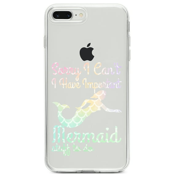 DistinctInk Clear Shockproof Hybrid Case for iPhone 7 PLUS / 8 PLUS (5.5" Screen) TPU Bumper Acrylic Back Tempered Glass Screen Protector - Sorry I Have Important Mermaids Stuff