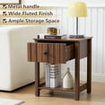 thumbnail image 5 of Wirrytor Wide Fluted Nightstand with Drawer and Open Storage Shelf for Bedroom, Retro Narrow Side Table w/Solid Wood Legs for Living Room, Slim End Table for Small Space, Rustic Brown, 5 of 9