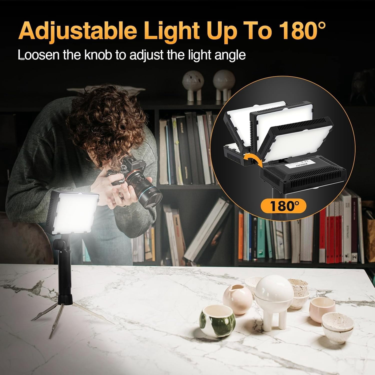EMART LED Continuous Portable Photography Lighting Kit for Table Top with Adjustable Tripod Stand & Color Filters - 2 Packs