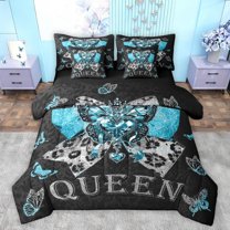jejeloiu Cyan Diamond 7 Pieces Bedding Comforter Set,Cartoon Bow Tie Full Bedding Set,Stereoscopic Butterflies Fitted Sheet Flat Sheet For Kids,Luxury Bedroom Decor Reversible