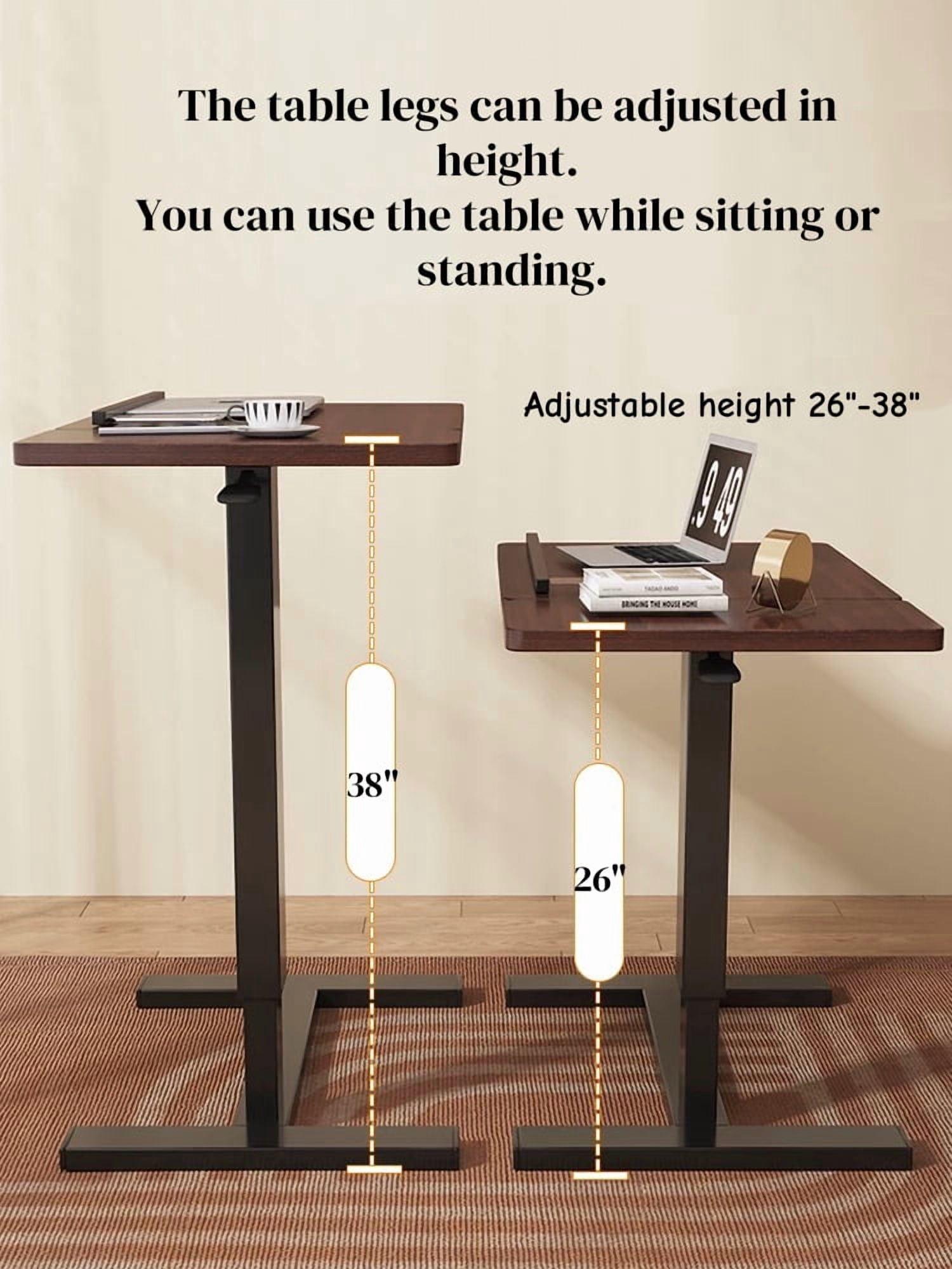 Upgraded Walnut Mobile Overbed Table, Height Adjustable Tilting Laptop Rolling Stand with Lockable Wheels, Ergonomic Over Bed Desk for Working Eating Reading in Bed Sofa