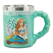 Ebros Turquoise Ocean Marine Coral Reef Mermaid With Pearl Mug 12oz For Bridal Nautical Fantasy Fairy Tale Gifts Beer Stein Tankard Coffee Cup For Drinking 6"Long