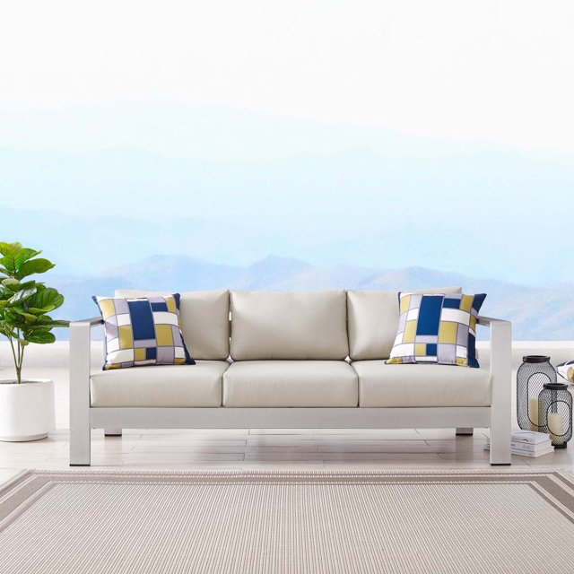 Modway Canapé de Patio Extérieur en Aluminium, Argent Beige