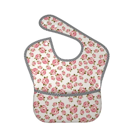 

Bingfone Mess-Proof Baby Bib - Waterproof Bib for Baby Boy or Girl with Food Catcher Pocket Unisex-Rose Flowers