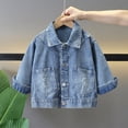 thumbnail image 6 of AVRNLIQ Girls Distressed Blue Denim Jacket, Cropped Western Lapel Casual Coat for Kids & Big Girls 2-12Y,Size 2 T, 6 of 8