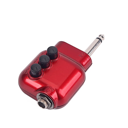 SZ02 Mini Preamplifier Preamp 6.35mm Plug with Bass Treble EQ Volume Control Acoustic Guitar Accessories (Dark Red)