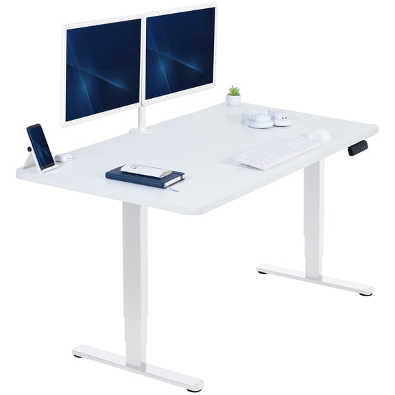 VIVO Electric 55" x 28" Stand Up Desk, White Table Top, White Frame