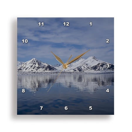 3dRose, Svalbard, Norway. Landscape of mountain reflection and sky., 15x15 Wall Clock