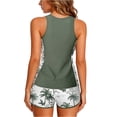 thumbnail image 3 of CIENVNSTG Womens Summer Blouson Tankini Swimsuit Two Piece Tummy Control Bathing Suit with Sporty Pockets and Baggy Swim Shorts for Beach Pool Daily Use Green XL, 3 of 3