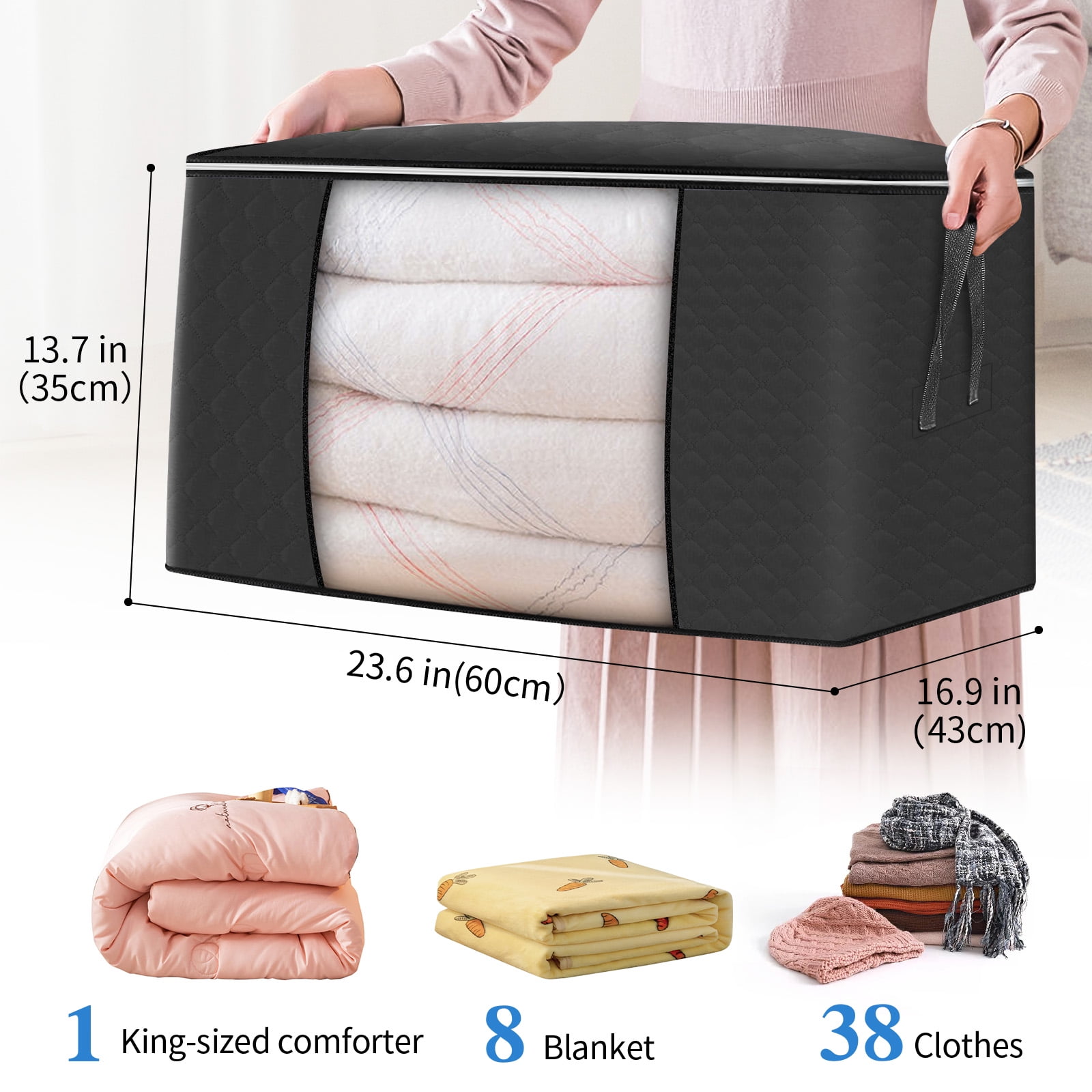 Clothes Storage Bags Organizers, 4Pcs Closet Storage Organizers Large  Capacity Blanket Storage Bags for Clothes with Reinforced Handle, 3 Layer