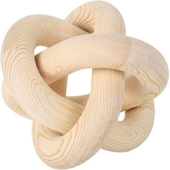 (Original Wood Color) Wood Knot Chain Decor - 3 Chain Bohemian Wood Hand Carved Decorative Wood Knot Coffee Table Entryway Modern Farmhouse Shelf Decor