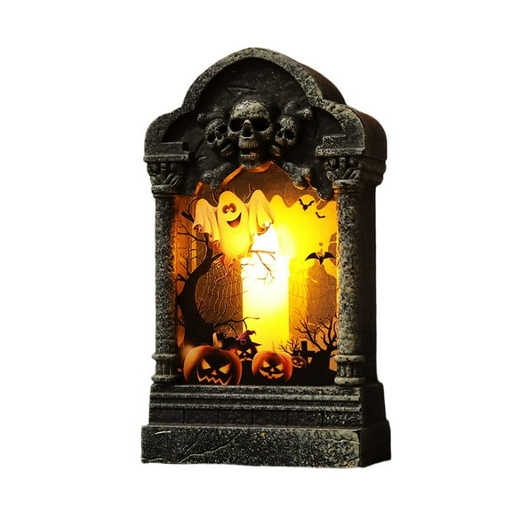 Battery Operated Halloween Lantern - Black Pumpkin Witch LED Light with Flickering Flame Effect for Indoor/Outdoor Spooky Decor