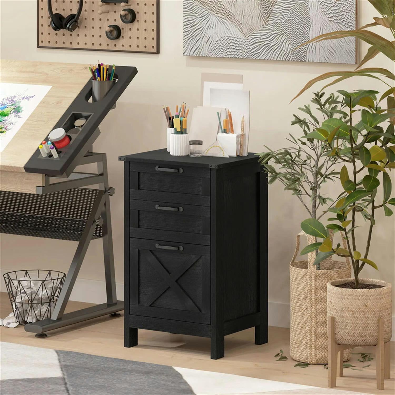 Demi Bonn Modern 3-Drawer Filing Cabinet for Letter, A4 and Legal Size, Home Office, Rustic Farmhouse Vertical File Cabinet, Black