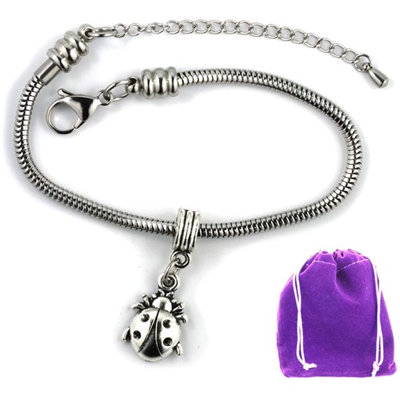 Lady Bug Bracelet for Women | Hypoallergenic Stainless Steel Snake Chain Charm Bracelet