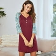 thumbnail image 3 of Women's Nightgown Cotton Stitching Color 3/4 Sleeve Sleepwear Pajamas Nightshirt, 3 of 5