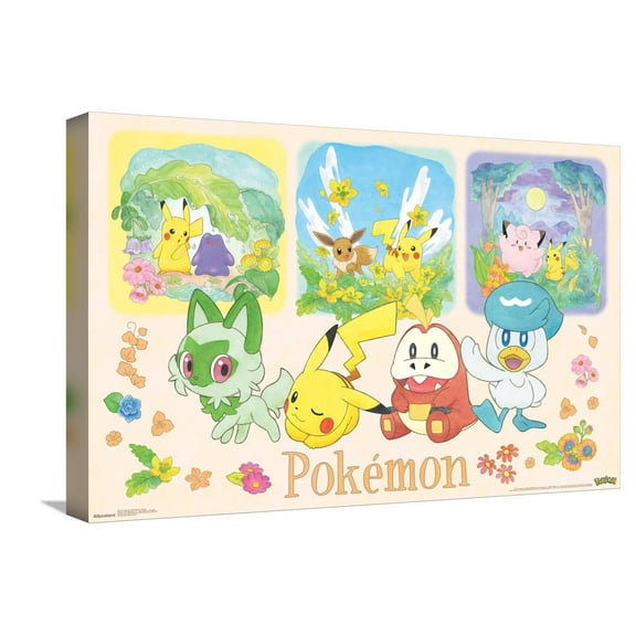 Pokémon: One Scene - Group Canvas Wall Poster, 14.725" x 22.375"