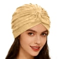 thumbnail image 2 of Pleated Velvet Turban Hat for Women - Soft Stretchy Pre-Tied Head Wrap with Top Knot, Solid Color Headscarf for Daily Wear, Chemo, or Sleep Beige, 2 of 4