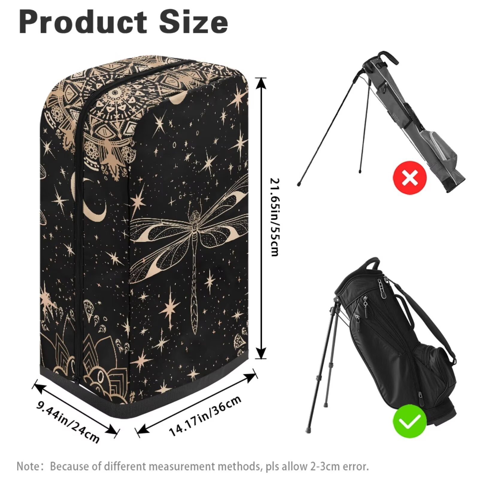 Chririnla Aesthetic Dragonfly Hood Golf Bag Cover Waterproof Hood with Snap Button Dust & UV Protection Universal Fit for Most Tour Bags, Cart Bags & Stand Bags