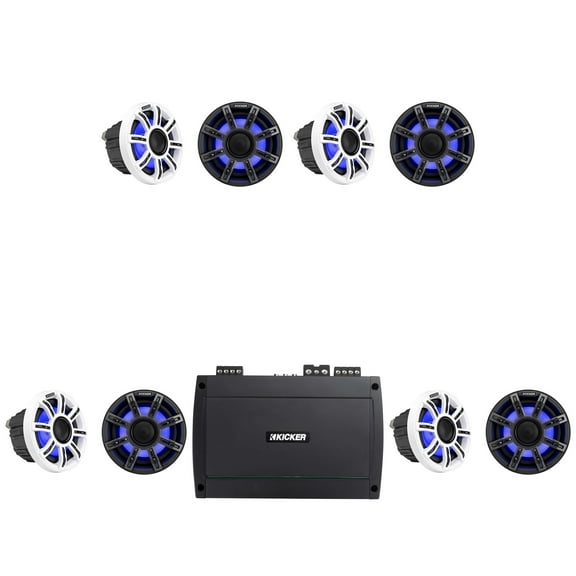 Kicker Premium Marine (4 Pair ) 6.5" Speaker and Amplifier bundle ( 51MSC654 & 48KXMA8004 )