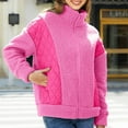 thumbnail image 6 of Lovskoo 2024 Fall And Winter Coats for Women Quilted Jacket Fashion Patchwork Sherpa Fleece Short Jacket Casual Solid Long Sleeve Zipper Plush Warm Overcoats Hot Pink, 6 of 9