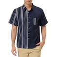 thumbnail image 1 of INSPIRE CHIC Chemises pour Hommes Manches Courtes Été Coton Patchwork Chemises à Boutons L Bleu Marine Blanc, 1 of 6