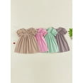 thumbnail image 3 of RUINIXCW Toddler Baby Girl Summer Gingham Plaid Dress Cute Puff Short Sleeve Doll Collar Ruffled Casual A-line Dress Clothes 6 Months to 4 Years, 3 of 9