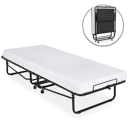 Best Choice Products Folding Rollaway Cot-Sized Mattress Guest Bed with 3in Memory Foam, Locking Wheels, Steel Frame, (Nuga Best Bed For Sale)