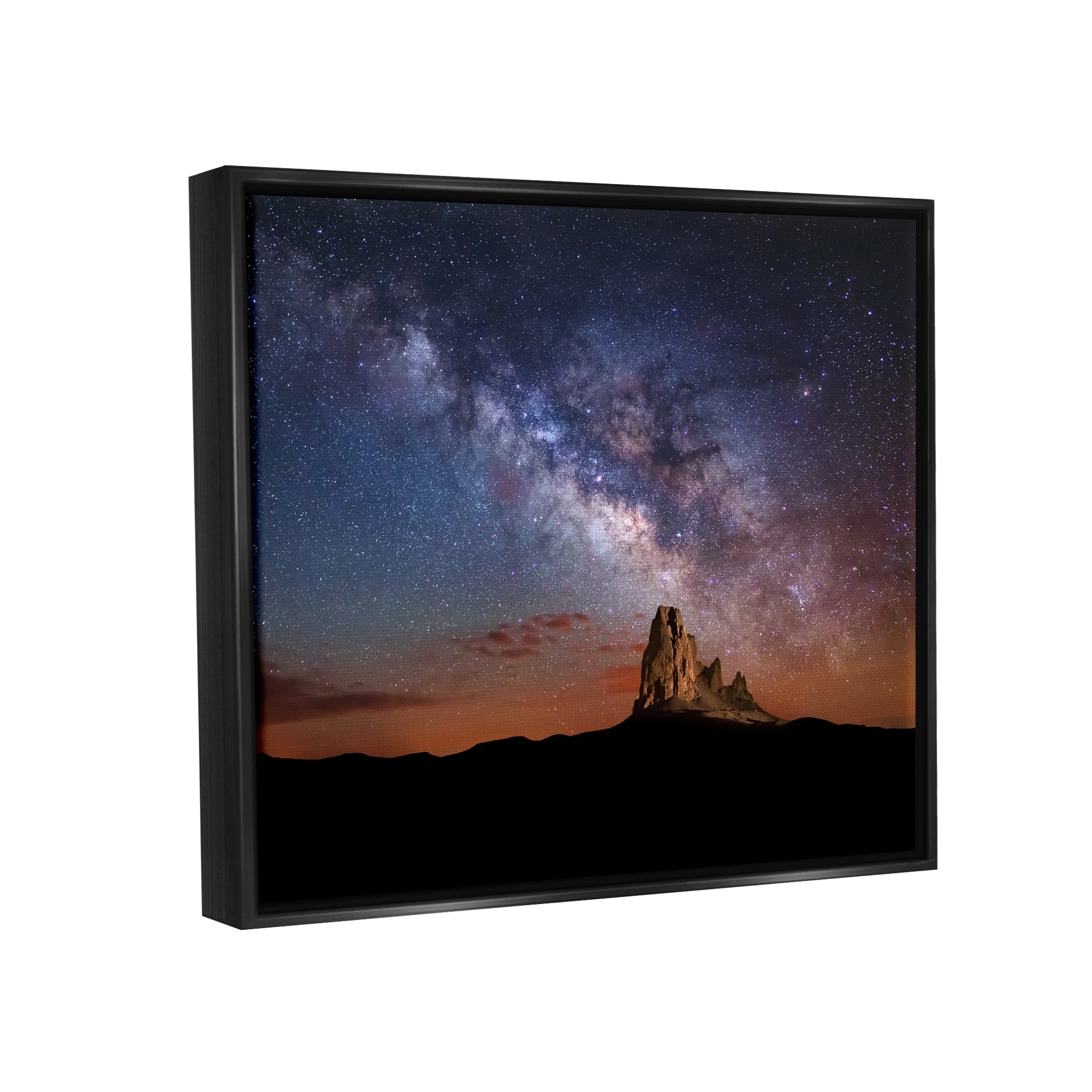 Stupell Industries Dazzling Starry Sky Milky Way Desert Butte Graphic Art Jet Black Floating Framed Canvas Print Wall Art, Design by Royce Bair