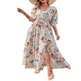 thumbnail image 4 of Robe Maxi Ample à Imprimé Floral pour Femmes, Manches 4/3, Col en V, Robe d'Été Fluide, Esthétique, Décontractée, Bohème, Tenue de Plage, 4 of 6