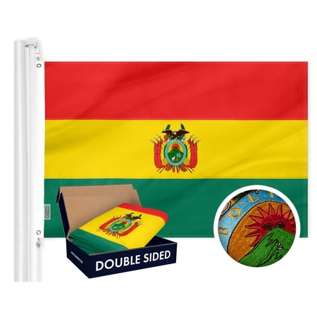 G128 – Bolivia (Bolivian) Flag | 3x5 feet | Double Sided Embroidered 210D – Indoor/Outdoor, Brass Grommets, Heavy Duty Polyester