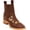 Mocha, variant on Women’s Short Ankle Brown Leather Boot, Floral Ankle Bootie, Low Heel