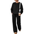 thumbnail image 3 of Hearthz Sweat Outfits for Women 2 Pieces Crew Neck Sweatshirt Wide Leg Pants Set Fall Winter Athletic Workout Oversized Matching Sweat Sets for Women Black XXL, 3 of 8