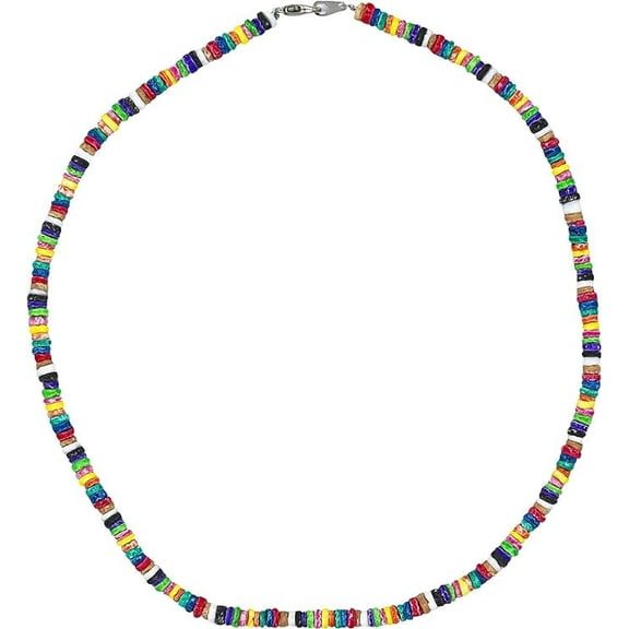 Puka Shell Necklace - Rainbow Surfer Choker with Seashell Disc Beads, Tie Dye Heishi Shells Necklaces for Women, Hawaiian Surfer Beach Jewelry Chokers