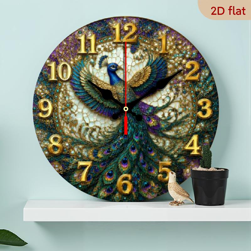 1pc Decorative Peacock Wall Clock - Silent Quartz Movement, Large Numeral Display, 10-Inch Modern Round Clock, Multi-Color Available - Battery Operated (AA Not Included)