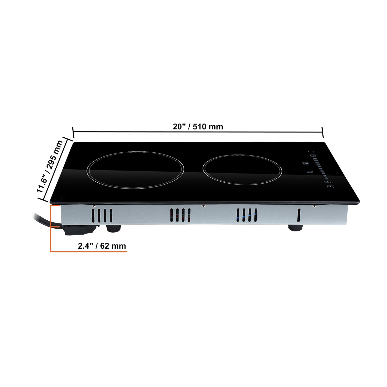 BENTISM 3000W Built-in Electric Cooktop Radiant Induction Cooktop Ceramic Cooktop 2 Burners Sensor Touch Stove 11.6''x20''