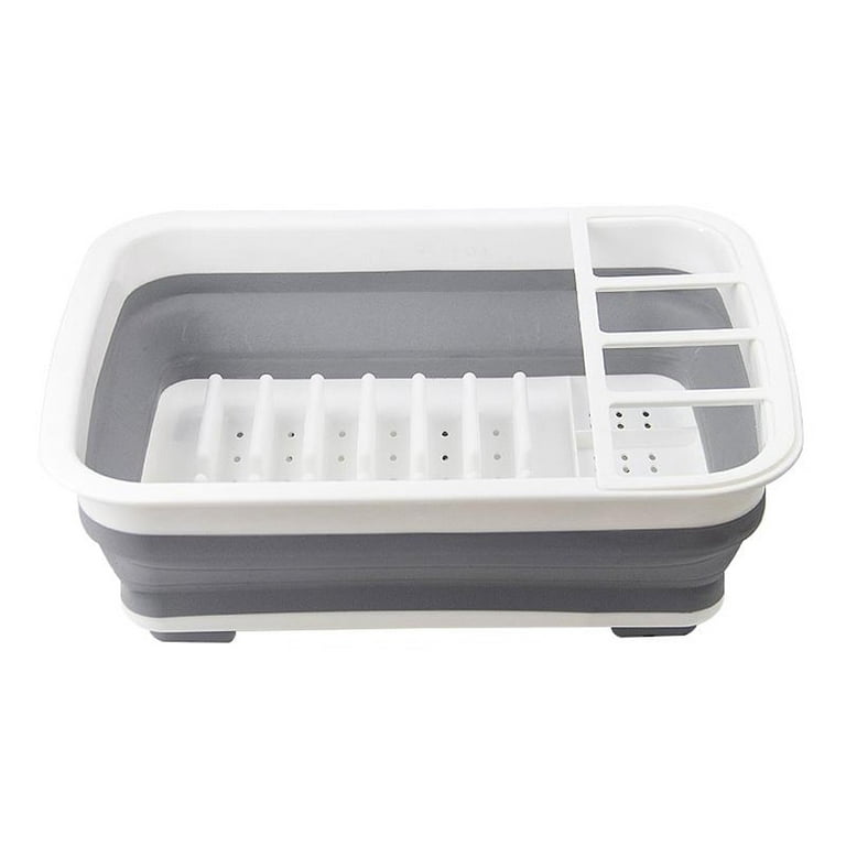 Plastic Collapsible Dish Rack with Drip Tray White - Brightroom™
