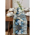 thumbnail image 4 of White Blue Spring Floral Table Runner Cotton Linen 120 Inch Holiday Dresser Scarves, Pastoral Flowers Retro Tablerunner for Kitchen Coffee Dining Bedroom Living Room Dinner Scarf Décor 13''x120'', 4 of 9