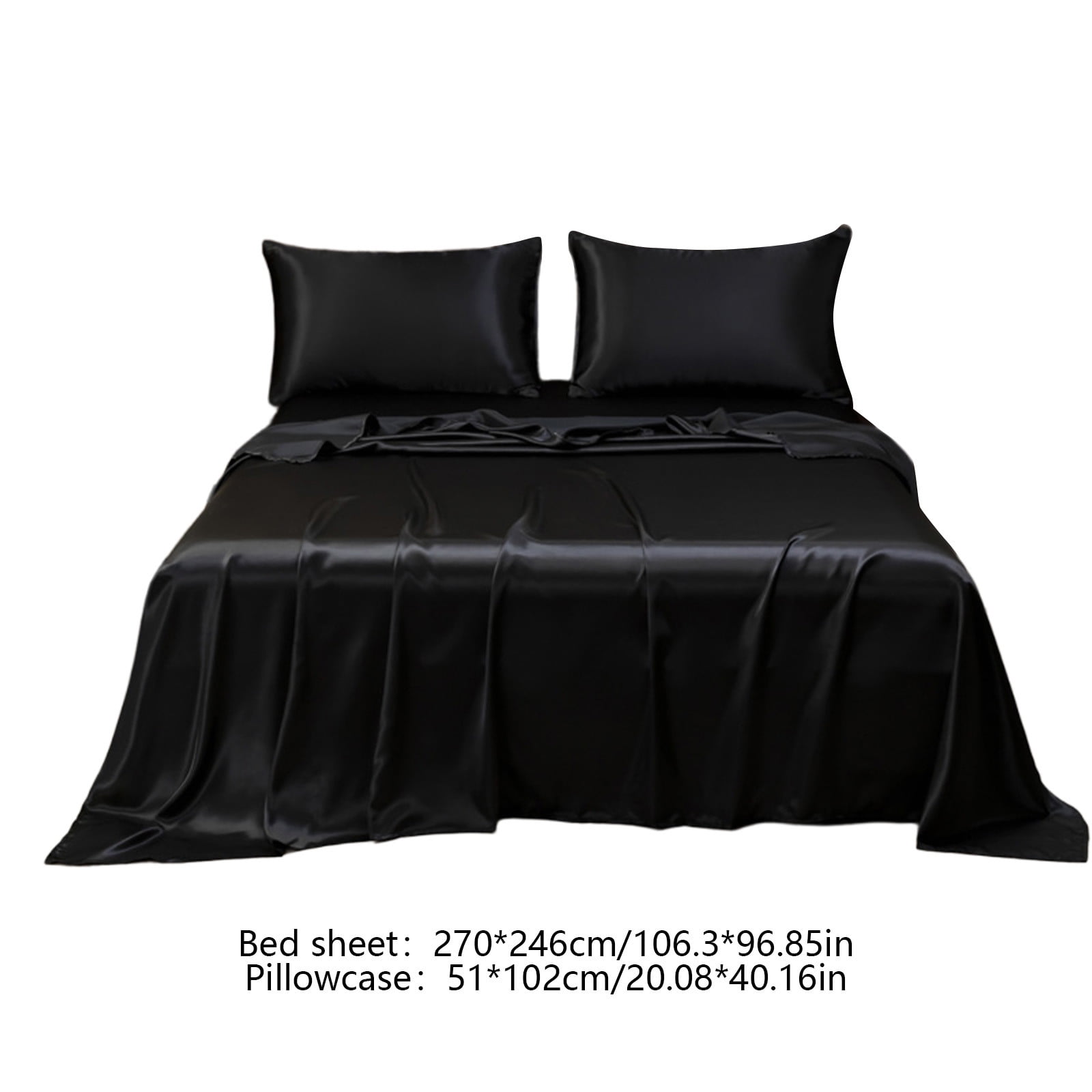 Soft Satin Hotel Silk Bed Sheets, Solid Black Polyester Pillowcase Set, Modern Bedroom Decor Enhancement, Luxury Home Bedding Solution for Restful Sleep, AESTIVO