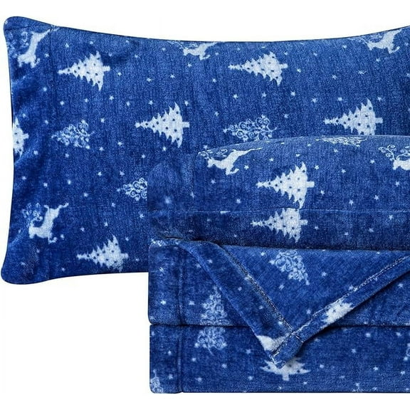 Elegant Comfort Ultra-Soft 4-Piece Holiday Velvet Plush Flannel Sheet Set - Warm Fuzzy Flannel Fleec