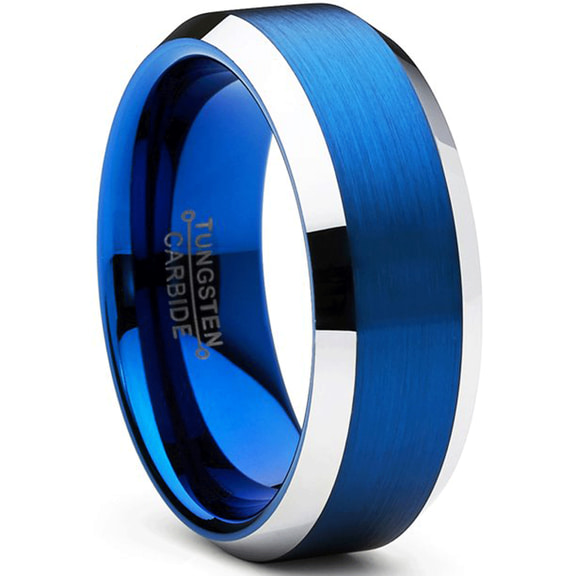 Jeanewpole1 Tungsten steel men's wedding ring engagement ring couple Ring Blue Gold Plated 8MM size 7-13