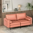 thumbnail image 5 of Costway Modern Loveseat 2-Seat Sofa Couch w/ 2 Bolsters Side Storage Pocket Coral Pink, 5 of 11