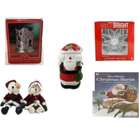Christmas Fun Gift Bundle [5 Piece] - Home For The s Snowman Votive Holder - Deck The Halls Lighted Burst Silver Tree Topper - 3 Piece Santa Potpourri Tealight Warmer  - Ty Attic Treasures Mr. &