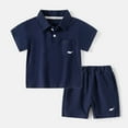 thumbnail image 2 of HOMADLES Toddler Boys Short Tee Lapel Solid Casual Stretch Elastic Shorts Summer Set Navy 7 T, 2 of 9