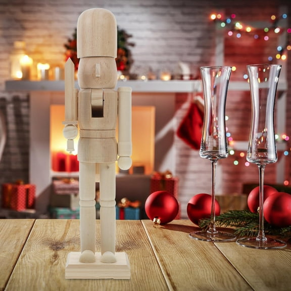 PBPBOX Unpainted Light Brown Wood Nutcracker for Christmas Crafts Pbpbox