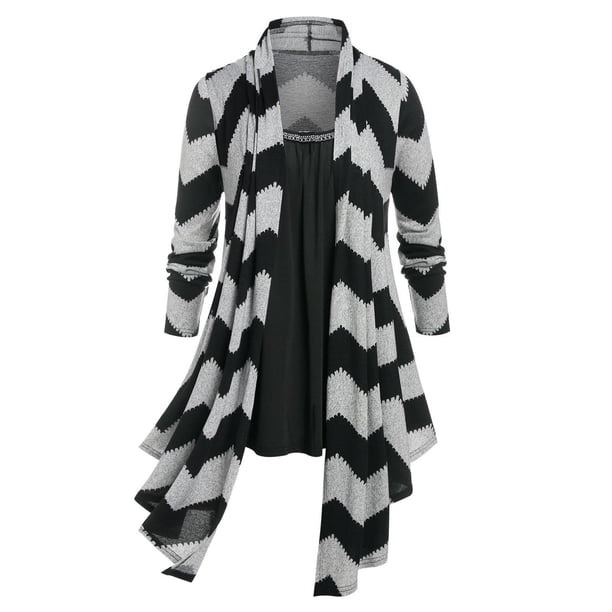 Conjunto Camisola y Cárdigan Talla Extra Asimétrico Zigzag Rosegal Cárdigans de talla grande